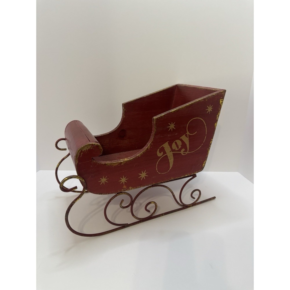 Vintage Wooden and Metal Tabletop Sleigh Christmas Holiday Sled Decor 11x10‎